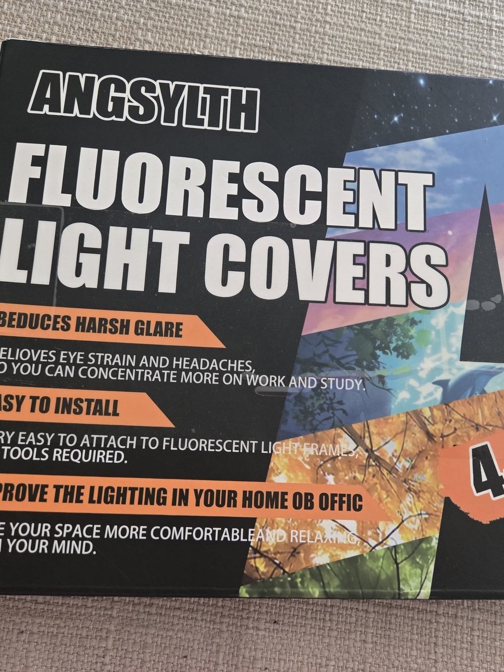 NIB Angsylth Fluorescent Light Covers 4-Pack - 2x2 FT Purple Forests - Classroo